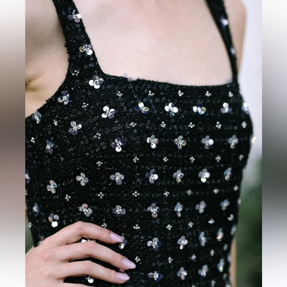 Storia Sequin Tweed Clovers Flowers Side Slit Mini Party Dress Size Large - Picture 4 of 16